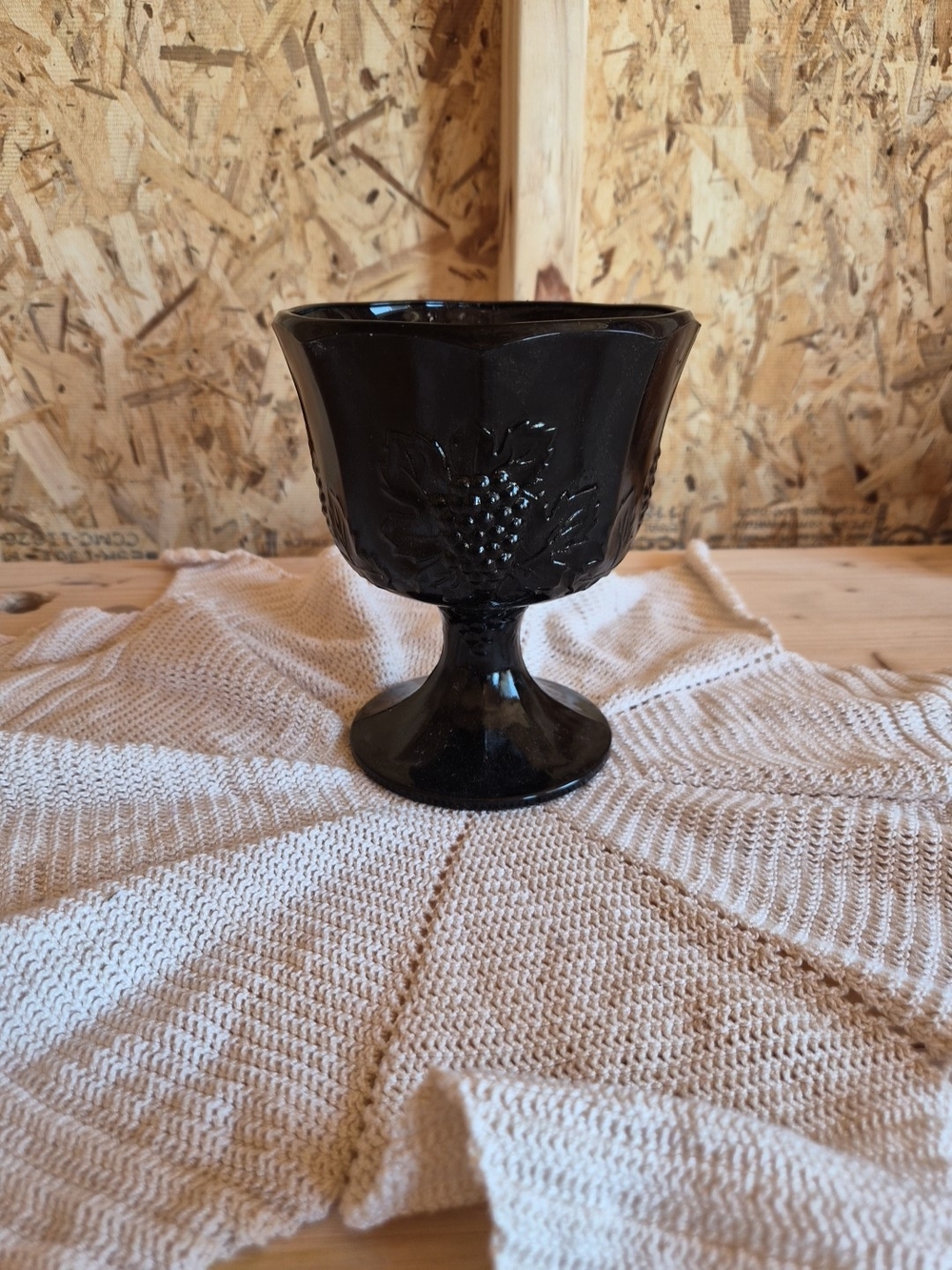 Vintage Indiana Glass Black Amethyst Paneled Grape Footed Compote